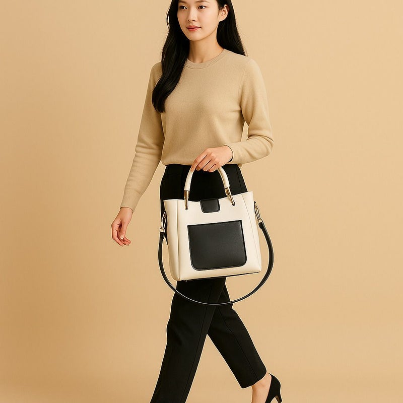 Osman Elite Contrast Handbag in Cream and Black for Women - Image 3